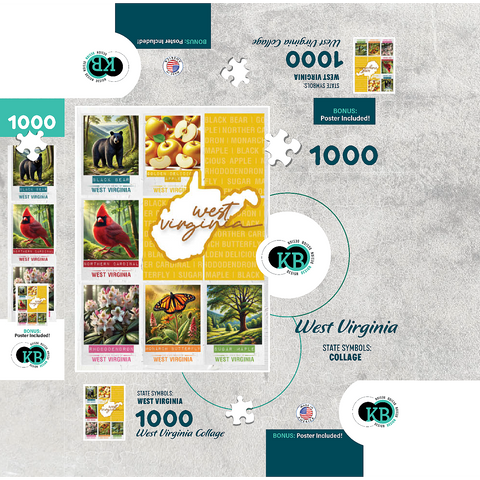 West Virginia: State Symbols Poster 1000 Jigsaw Puzzle box 3D Modell