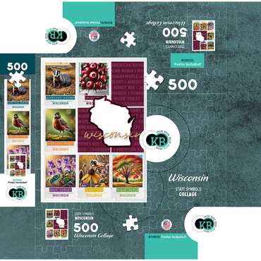 Wisconsin: State Symbols Poster 500 Jigsaw Puzzle box 3D Modell