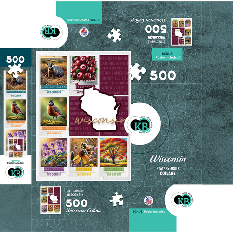 Wisconsin: State Symbols Poster 500 Jigsaw Puzzle box 3D Modell