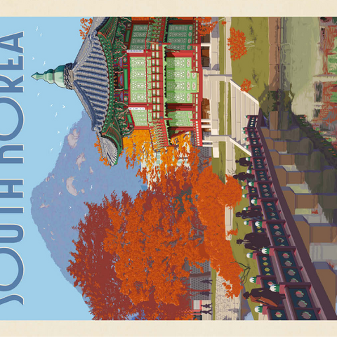 South Korea, Seoul: Gyeongbokgung Palace, Vintage Poster 100 Jigsaw Puzzle 3D Modell