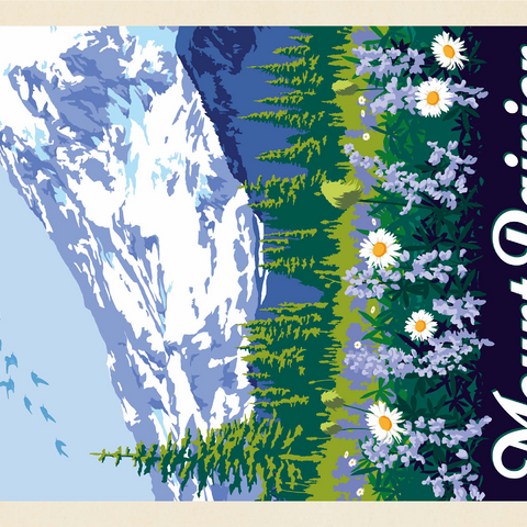 Mount Rainier National Park: Wildflowers, Vintage Poster 1000 Jigsaw Puzzle 3D Modell