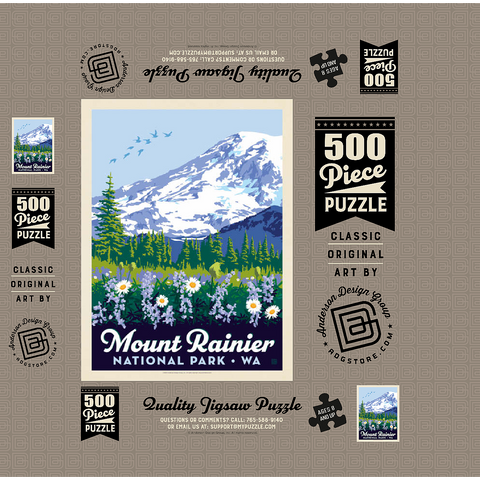 Mount Rainier National Park: Wildflowers, Vintage Poster 500 Jigsaw Puzzle box 3D Modell