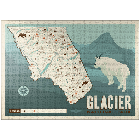 puzzleplate Map of Glacier National Park, Vintage Poster 1000 Jigsaw Puzzle