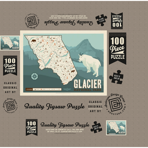 Map of Glacier National Park, Vintage Poster 100 Jigsaw Puzzle box 3D Modell