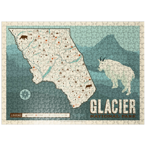 puzzleplate Map of Glacier National Park, Vintage Poster 500 Jigsaw Puzzle