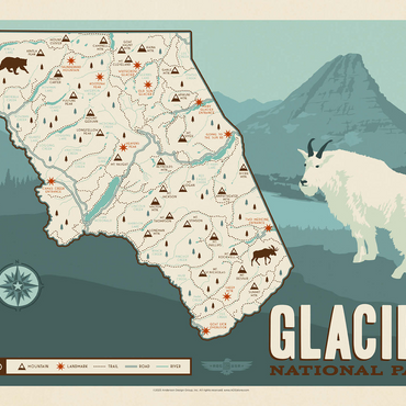 Map of Glacier National Park, Vintage Poster 500 Jigsaw Puzzle 3D Modell