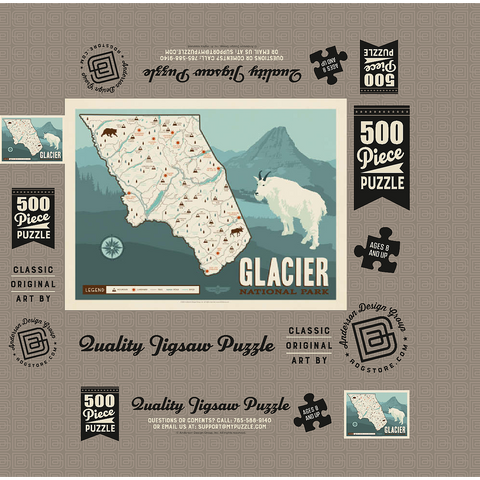 Map of Glacier National Park, Vintage Poster 500 Jigsaw Puzzle box 3D Modell