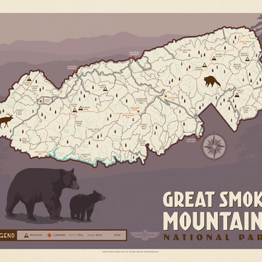 Map of Great Smoky Mtns National Park, Vintage Poster 100 Jigsaw Puzzle 3D Modell
