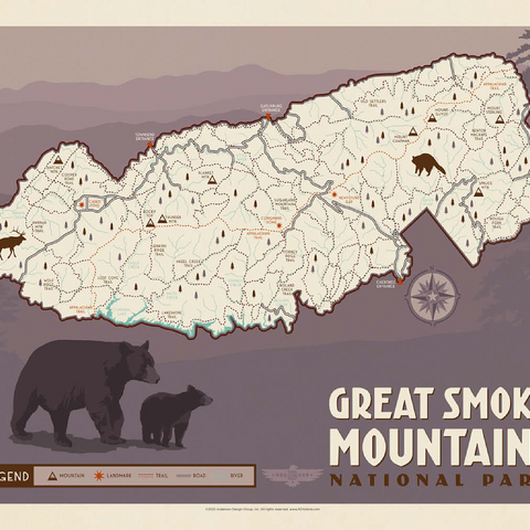 Map of Great Smoky Mtns National Park, Vintage Poster 100 Jigsaw Puzzle 3D Modell