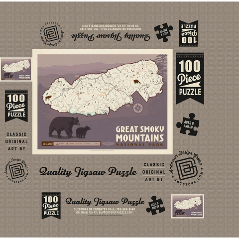 Map of Great Smoky Mtns National Park, Vintage Poster 100 Jigsaw Puzzle box 3D Modell