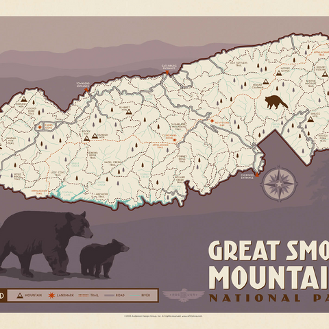 Map of Great Smoky Mtns National Park, Vintage Poster 500 Jigsaw Puzzle 3D Modell