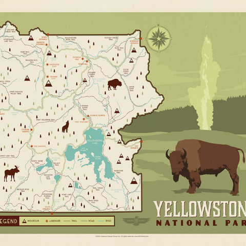 Map of Yellowstone National Park, Vintage Poster 100 Jigsaw Puzzle 3D Modell