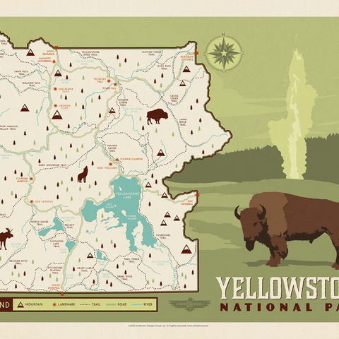 Map of Yellowstone National Park, Vintage Poster 500 Jigsaw Puzzle 3D Modell