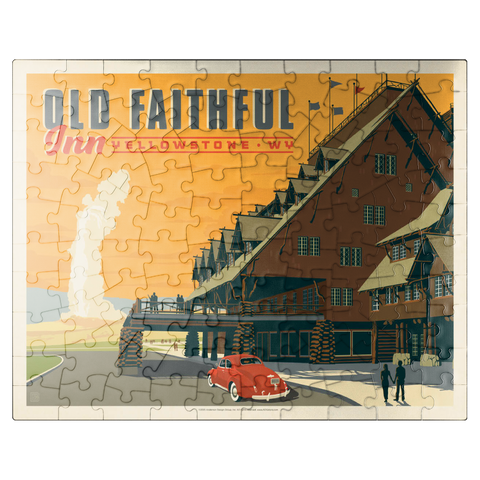 puzzleplate Yellowstone National Park: Old Faithful Inn, Vintage Poster 100 Jigsaw Puzzle