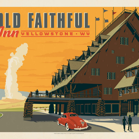 Yellowstone National Park: Old Faithful Inn, Vintage Poster 100 Jigsaw Puzzle 3D Modell