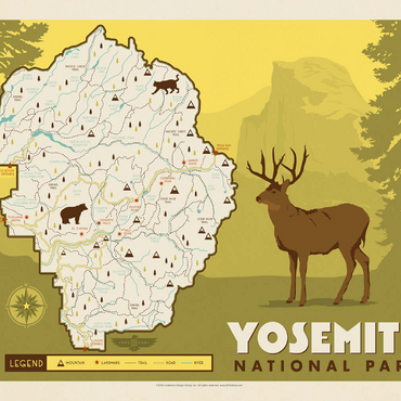 Map of Yosemite National Park, Vintage Poster 100 Jigsaw Puzzle 3D Modell