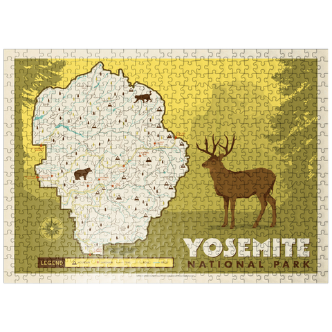 puzzleplate Map of Yosemite National Park, Vintage Poster 500 Jigsaw Puzzle