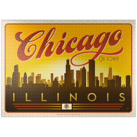 puzzleplate Chicago: Horizontal Skyline, Vintage Poster 1000 Jigsaw Puzzle