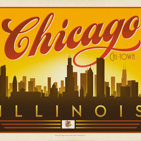 Chicago: Horizontal Skyline, Vintage Poster 100 Jigsaw Puzzle 3D Modell