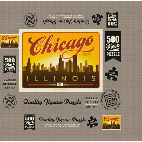 Chicago: Horizontal Skyline, Vintage Poster 500 Jigsaw Puzzle box 3D Modell