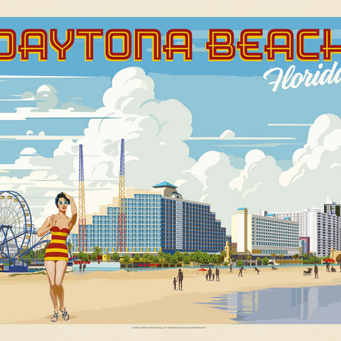 Daytona Beach, Florida, Vintage Poster 100 Jigsaw Puzzle 3D Modell