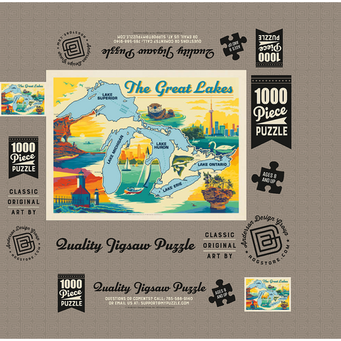 Great Lakes: Horizontal Map 1000 Jigsaw Puzzle box 3D Modell