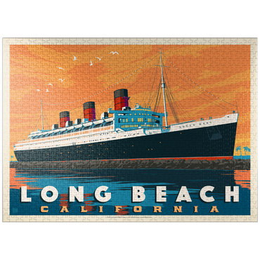puzzleplate Long Beach, CA: Queen Mary, Vintage Poster 1000 Jigsaw Puzzle