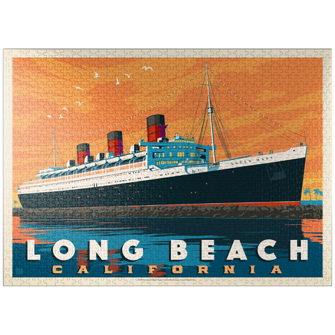 puzzleplate Long Beach, CA: Queen Mary, Vintage Poster 1000 Jigsaw Puzzle