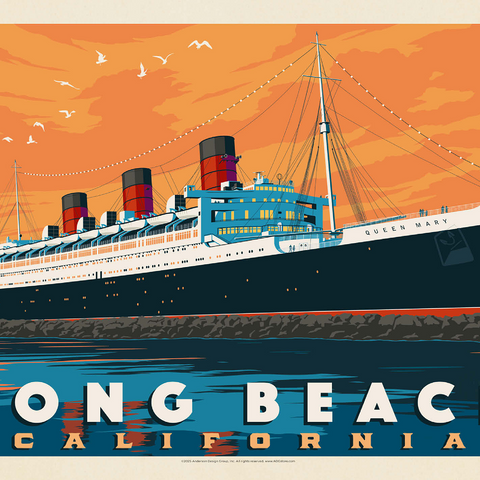 Long Beach, CA: Queen Mary, Vintage Poster 1000 Jigsaw Puzzle 3D Modell