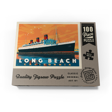 Long Beach, CA: Queen Mary, Vintage Poster 100 Jigsaw Puzzle box view3