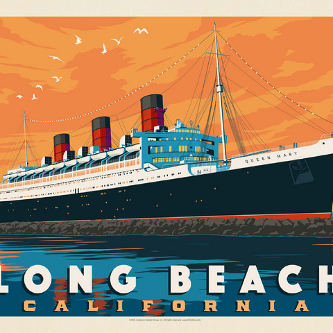 Long Beach, CA: Queen Mary, Vintage Poster 100 Jigsaw Puzzle 3D Modell