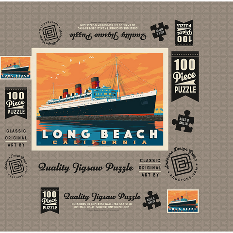 Long Beach, CA: Queen Mary, Vintage Poster 100 Jigsaw Puzzle box 3D Modell
