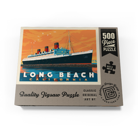 Long Beach, CA: Queen Mary, Vintage Poster 500 Jigsaw Puzzle box view3