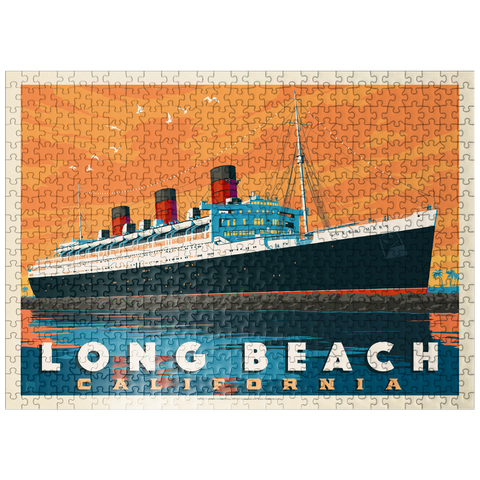 puzzleplate Long Beach, CA: Queen Mary, Vintage Poster 500 Jigsaw Puzzle