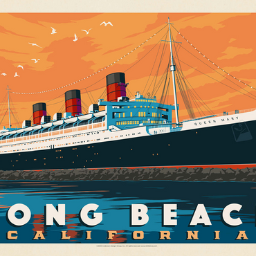 Long Beach, CA: Queen Mary, Vintage Poster 500 Jigsaw Puzzle 3D Modell