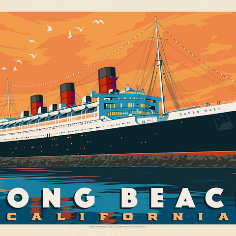 Long Beach, CA: Queen Mary, Vintage Poster 500 Jigsaw Puzzle 3D Modell