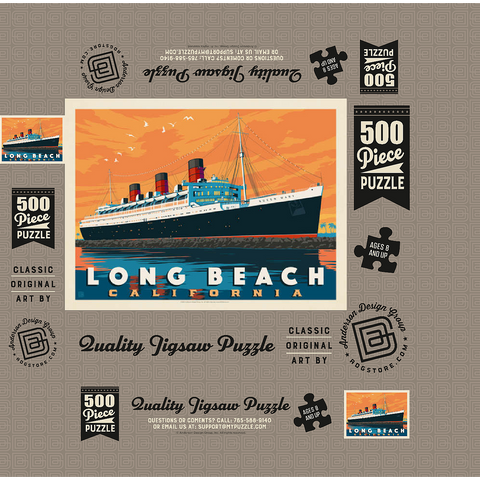 Long Beach, CA: Queen Mary, Vintage Poster 500 Jigsaw Puzzle box 3D Modell