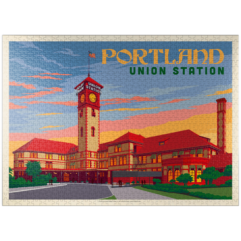 puzzleplate Portland, Oregon: Union Station, Vintage Poster 1000 Jigsaw Puzzle