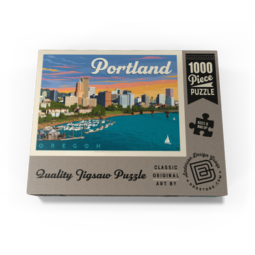 Portland, Oregon: Waterfont Skyline, Vintage Poster 1000 Jigsaw Puzzle box view3