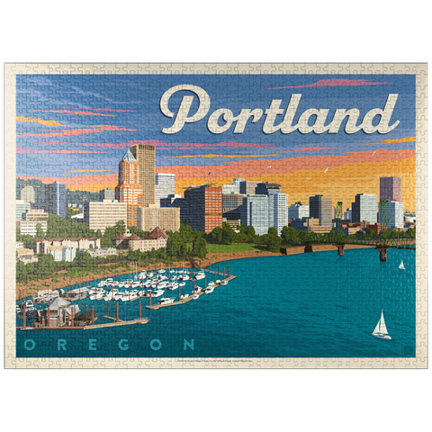 puzzleplate Portland, Oregon: Waterfont Skyline, Vintage Poster 1000 Jigsaw Puzzle