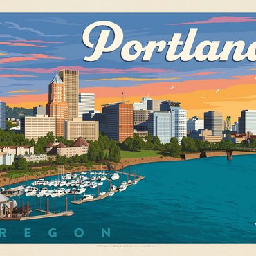Portland, Oregon: Waterfont Skyline, Vintage Poster 1000 Jigsaw Puzzle 3D Modell