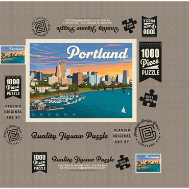 Portland, Oregon: Waterfont Skyline, Vintage Poster 1000 Jigsaw Puzzle box 3D Modell