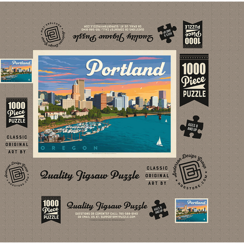 Portland, Oregon: Waterfont Skyline, Vintage Poster 1000 Jigsaw Puzzle box 3D Modell