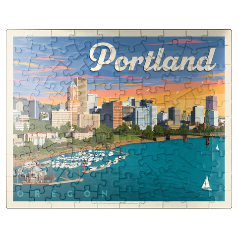 puzzleplate Portland, Oregon: Waterfont Skyline, Vintage Poster 100 Jigsaw Puzzle