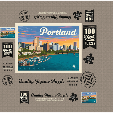 Portland, Oregon: Waterfont Skyline, Vintage Poster 100 Jigsaw Puzzle box 3D Modell