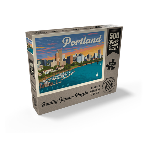 Portland, Oregon: Waterfont Skyline, Vintage Poster 500 Jigsaw Puzzle box view2