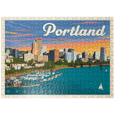puzzleplate Portland, Oregon: Waterfont Skyline, Vintage Poster 500 Jigsaw Puzzle