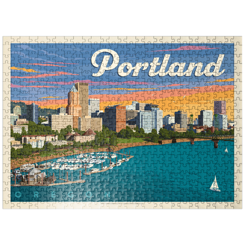 puzzleplate Portland, Oregon: Waterfont Skyline, Vintage Poster 500 Jigsaw Puzzle