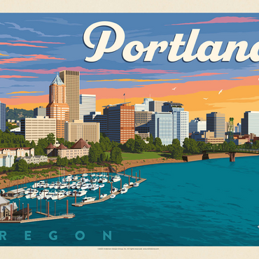 Portland, Oregon: Waterfont Skyline, Vintage Poster 500 Jigsaw Puzzle 3D Modell