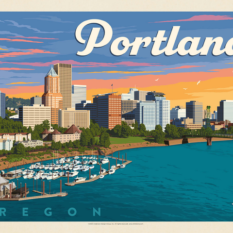 Portland, Oregon: Waterfont Skyline, Vintage Poster 500 Jigsaw Puzzle 3D Modell
